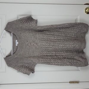 Cable Knit short Sleeve Pearl Embellished Sweater Size XL